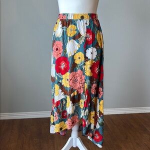 Indigo Rose | Colorful Floral Ruffle Hem Skirt
